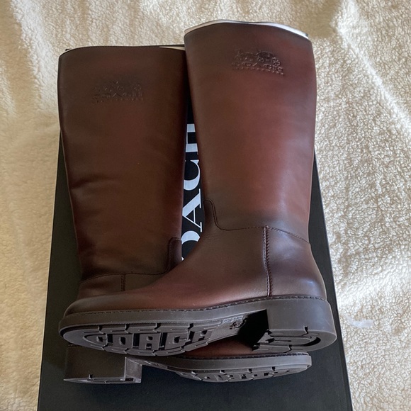 COACH Women’s Rilee Leather Knee Height Riding Boots, size 6.5, Walnut. NEW - Picture 1 of 7